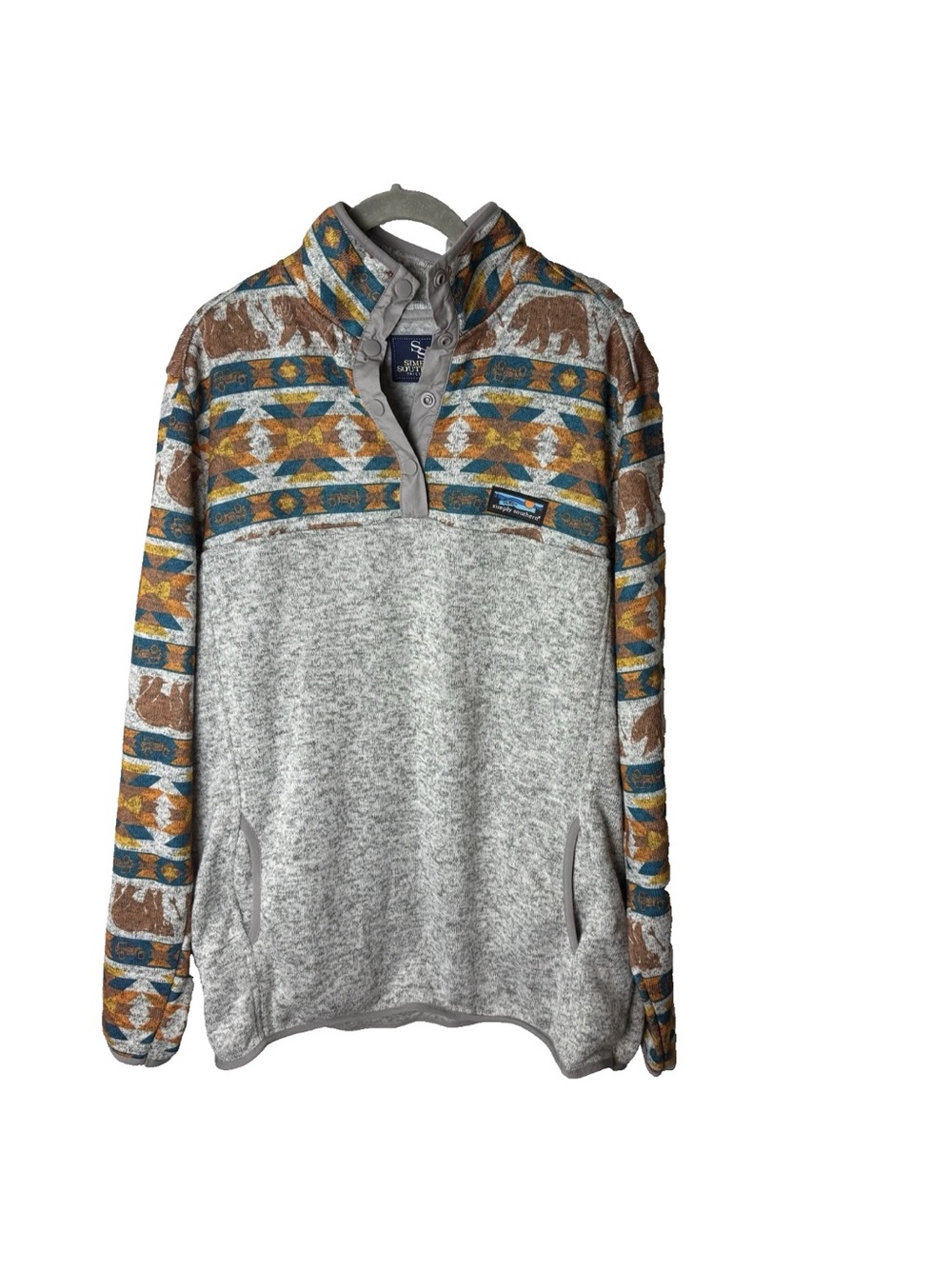 Simply Southern Women's Pullover Top Size XXL 2XL Pockets Bear Aztec Fleece